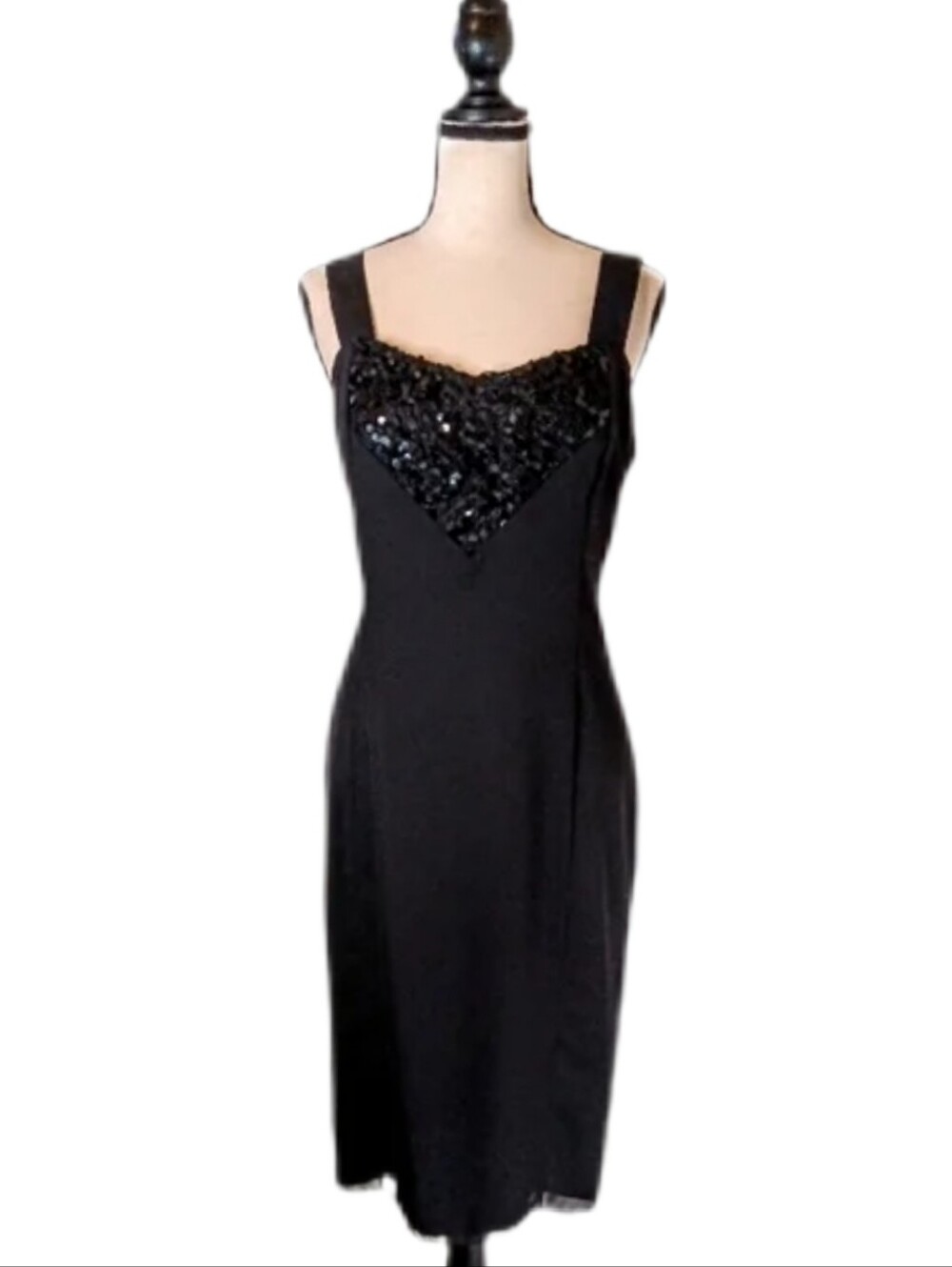 Vtg 1980s Lori Max II Black Beaded Sequin Wedding Evening Formal Dress Sz M